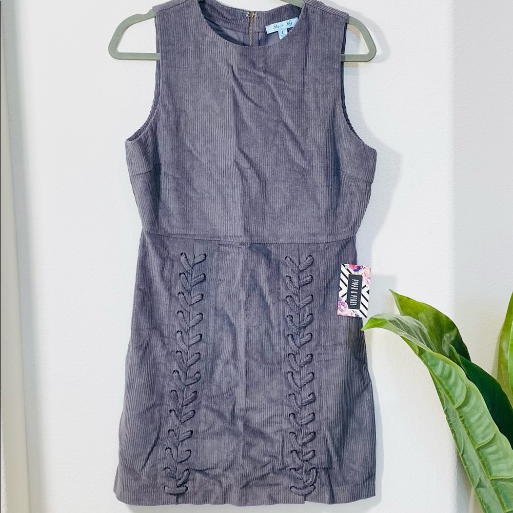 PIPPA & PEARL Grey Dress Cordoroy Material Size Medium/Large
